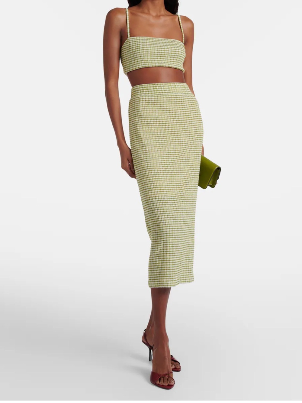 Vince Checked Smocked Midi Skirt Herbaria Combo Sz XS
